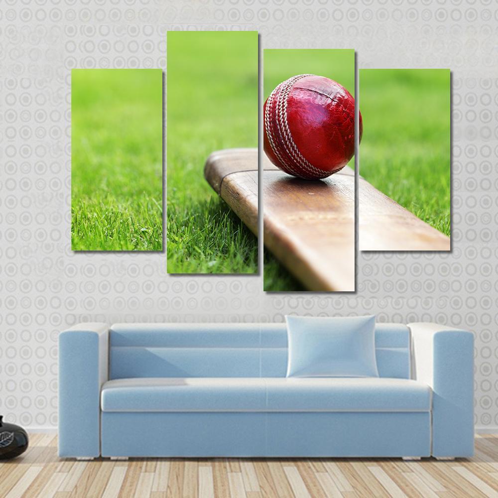 Cricket Ball On Bat Canvas Wall Art-4 Pop-Gallery Wrap-50" x 32"-Tiaracle