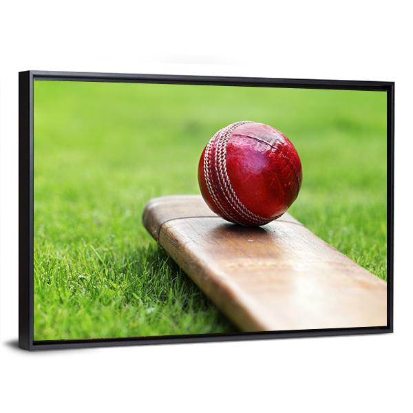 Cricket Ball On Bat Canvas Wall Art-3 Horizontal-Gallery Wrap-25" x 16"-Tiaracle