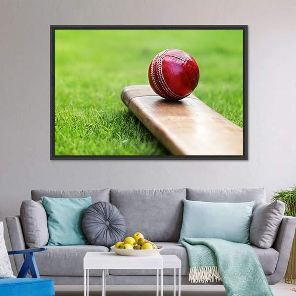 Cricket Ball On Bat Canvas Wall Art-3 Horizontal-Gallery Wrap-25" x 16"-Tiaracle