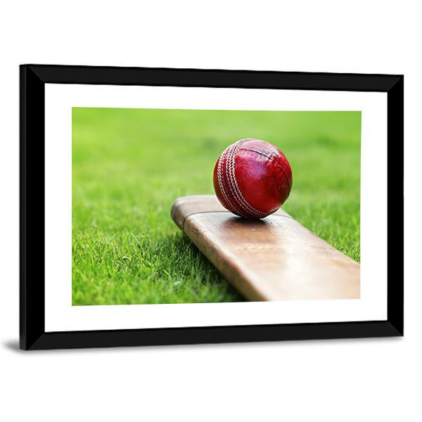 Cricket Ball On Bat Canvas Wall Art-3 Horizontal-Gallery Wrap-25" x 16"-Tiaracle