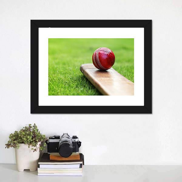 Cricket Ball On Bat Canvas Wall Art-3 Horizontal-Gallery Wrap-25" x 16"-Tiaracle