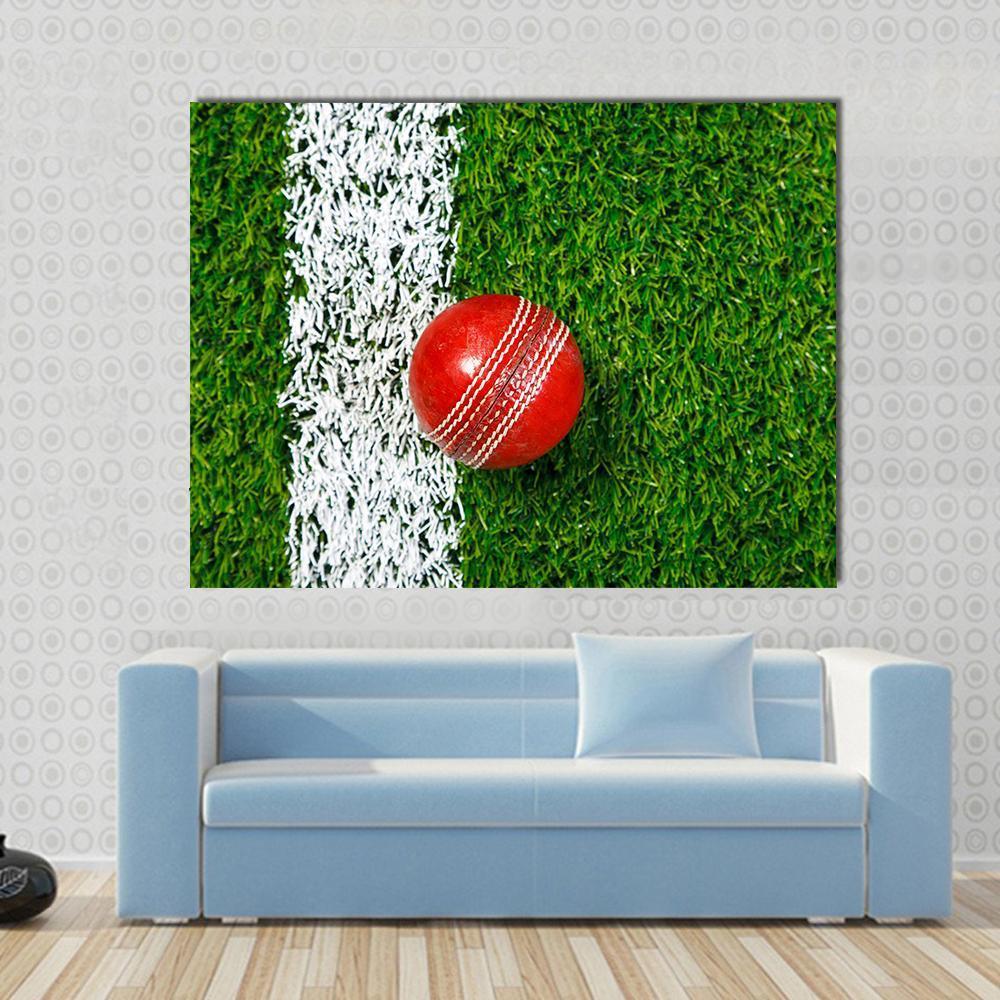 Cricket Ball On Grass Canvas Wall Art-1 Piece-Gallery Wrap-48" x 32"-Tiaracle