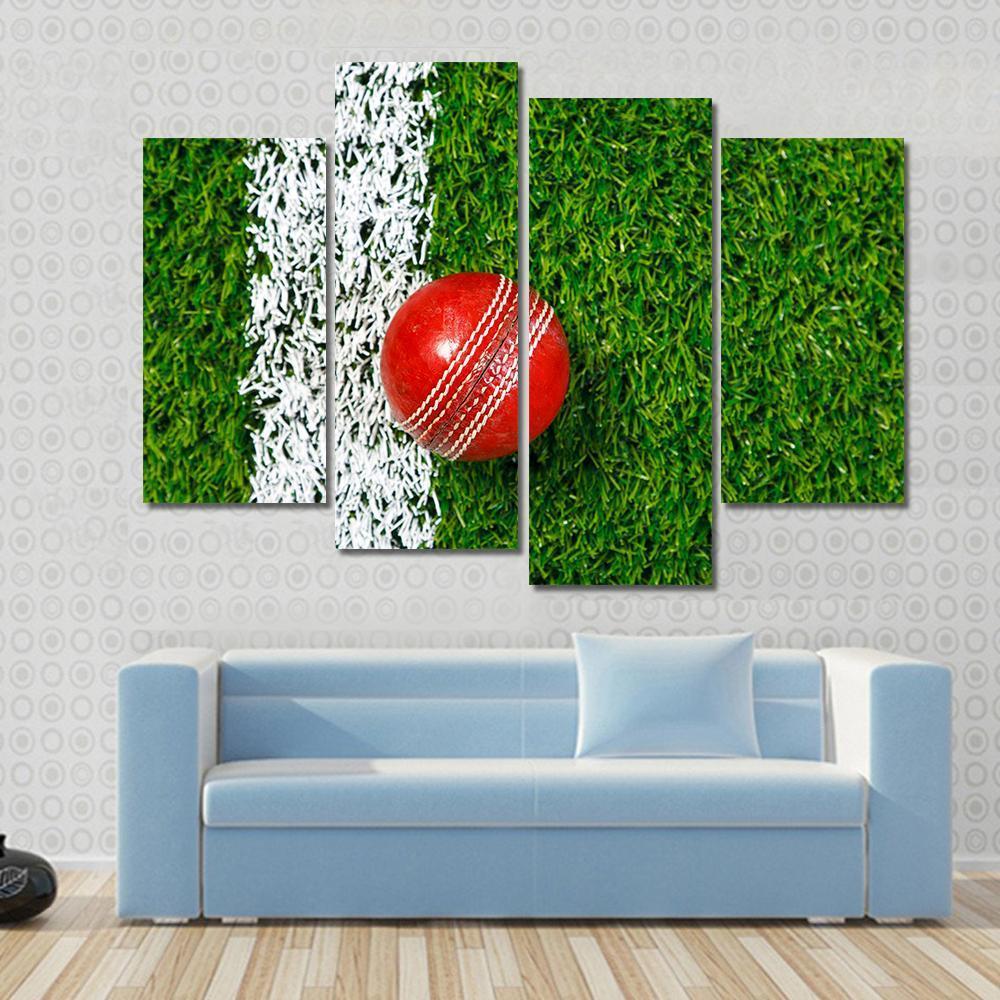 Cricket Ball On Grass Canvas Wall Art-4 Pop-Gallery Wrap-50" x 32"-Tiaracle