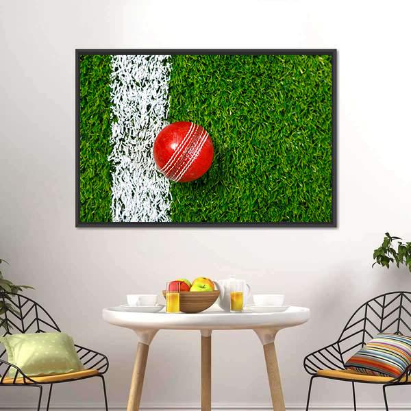 Cricket Ball On Grass Canvas Wall Art-1 Piece-Floating Frame-24" x 16"-Tiaracle