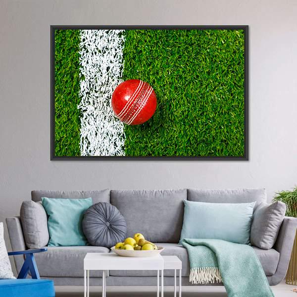 Cricket Ball On Grass Canvas Wall Art-3 Horizontal-Gallery Wrap-25" x 16"-Tiaracle