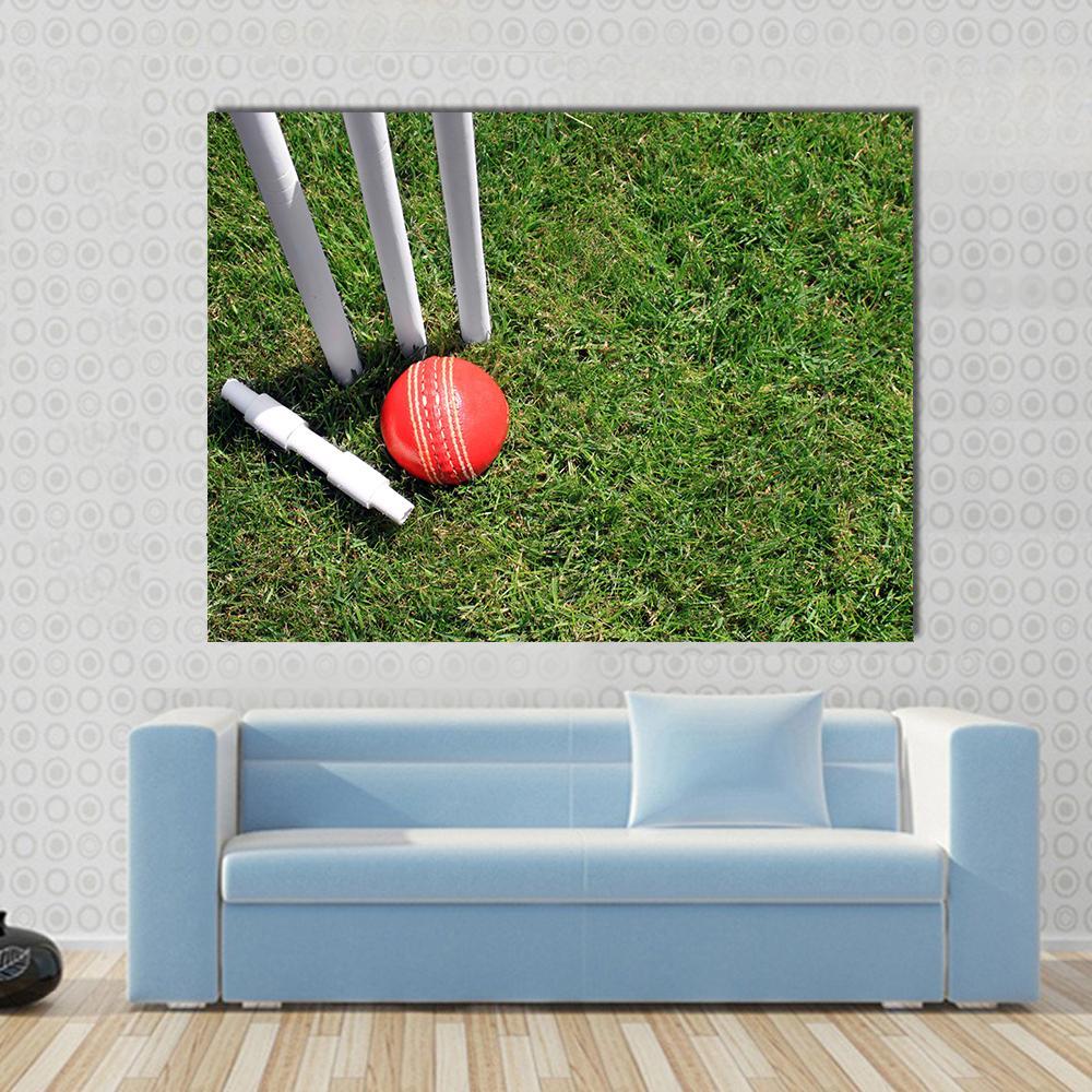 Cricket Ball & Stumps Canvas Wall Art-1 Piece-Gallery Wrap-48" x 32"-Tiaracle