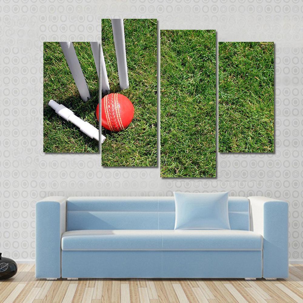 Cricket Ball & Stumps Canvas Wall Art-4 Pop-Gallery Wrap-50" x 32"-Tiaracle