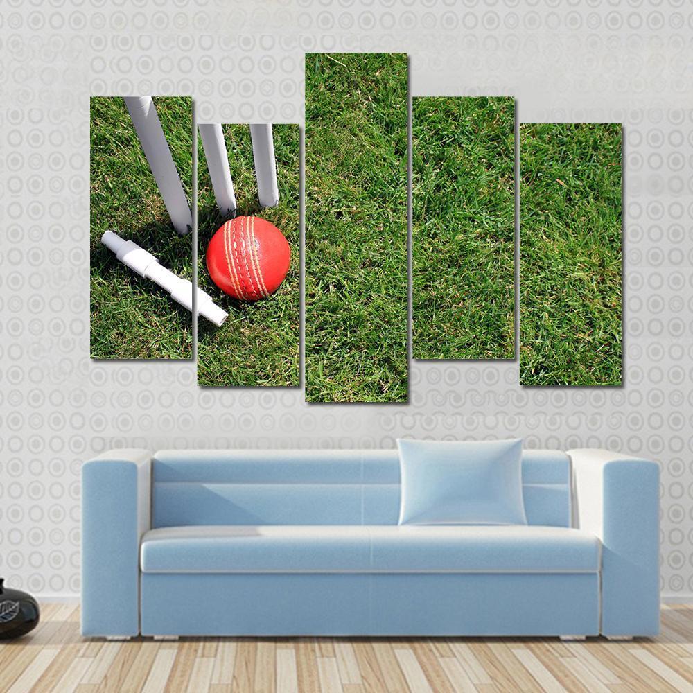 Cricket Ball & Stumps Canvas Wall Art-5 Pop-Gallery Wrap-47" x 32"-Tiaracle