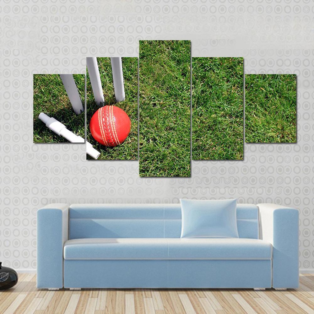 Cricket Ball & Stumps Canvas Wall Art-5 Star-Gallery Wrap-62" x 32"-Tiaracle