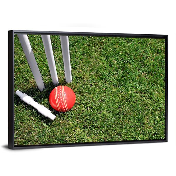 Cricket Ball & Stumps Canvas Wall Art-3 Horizontal-Gallery Wrap-25" x 16"-Tiaracle