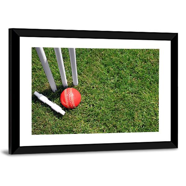 Cricket Ball & Stumps Canvas Wall Art-3 Horizontal-Gallery Wrap-25" x 16"-Tiaracle