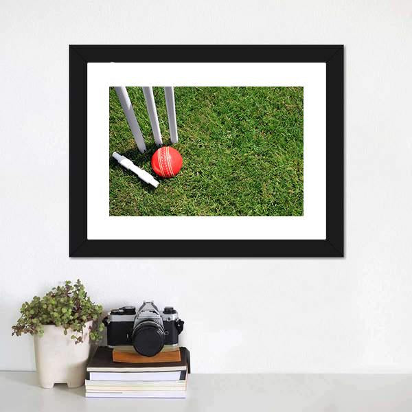 Cricket Ball & Stumps Canvas Wall Art-3 Horizontal-Gallery Wrap-25" x 16"-Tiaracle