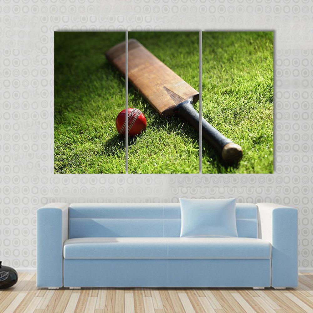 Cricket Bat & Ball Canvas Wall Art-3 Horizontal-Gallery Wrap-37" x 24"-Tiaracle