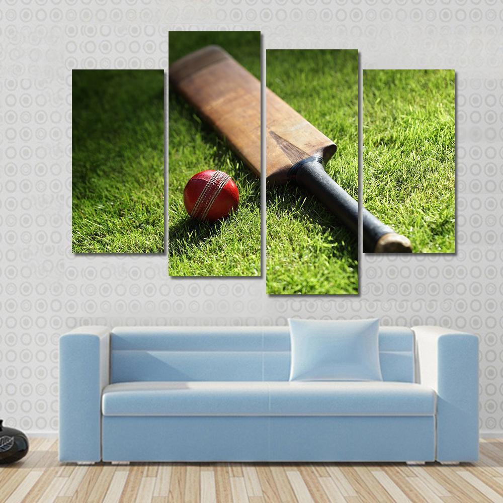 Cricket Bat & Ball Canvas Wall Art-4 Pop-Gallery Wrap-50" x 32"-Tiaracle