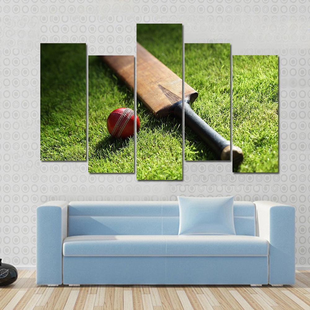 Cricket Bat & Ball Canvas Wall Art-5 Pop-Gallery Wrap-47" x 32"-Tiaracle