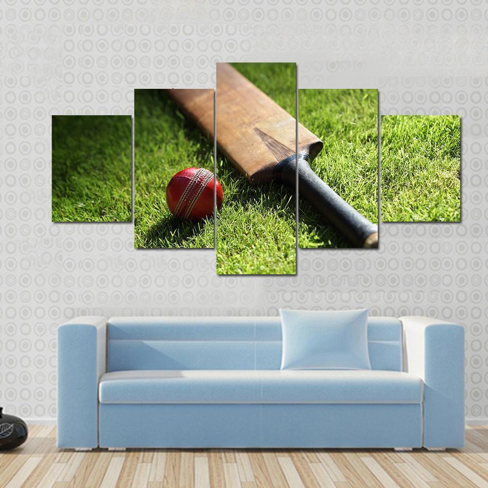 Cricket Bat & Ball Canvas Wall Art-5 Star-Gallery Wrap-62" x 32"-Tiaracle