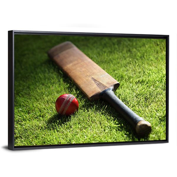 Cricket Bat & Ball Canvas Wall Art-3 Horizontal-Gallery Wrap-25" x 16"-Tiaracle