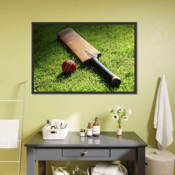 Cricket Bat & Ball Canvas Wall Art-3 Horizontal-Gallery Wrap-25" x 16"-Tiaracle