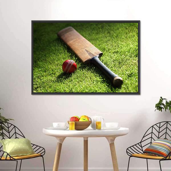 Cricket Bat & Ball Canvas Wall Art-1 Piece-Floating Frame-24" x 16"-Tiaracle