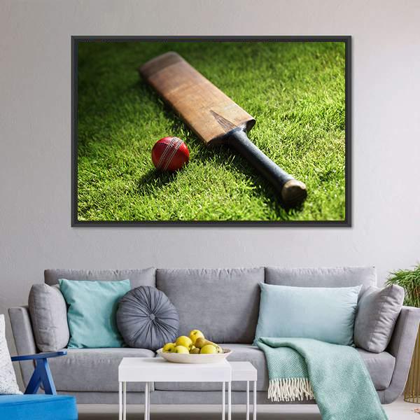 Cricket Bat & Ball Canvas Wall Art-3 Horizontal-Gallery Wrap-25" x 16"-Tiaracle