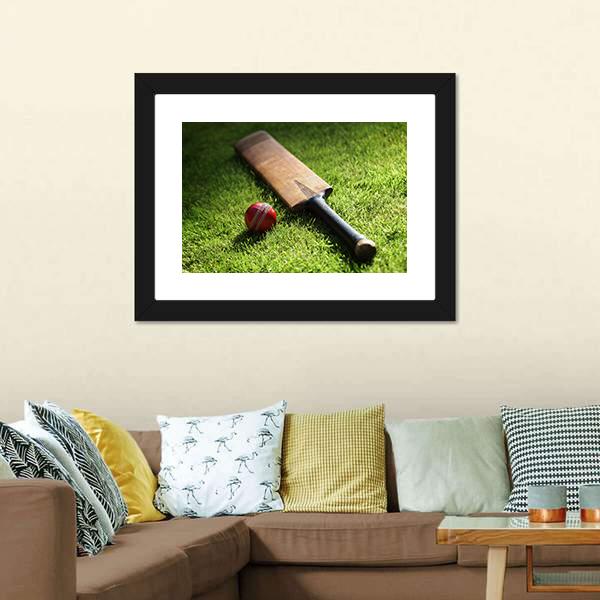 Cricket Bat & Ball Canvas Wall Art-1 Piece-Framed Print-20" x 16"-Tiaracle