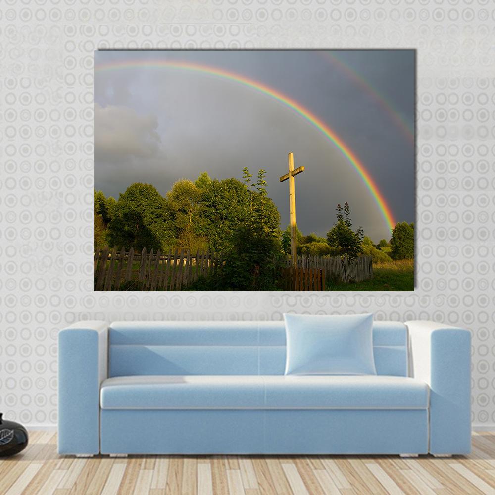 Cross & Rainbow Canvas Wall Art-1 Piece-Gallery Wrap-48" x 32"-Tiaracle