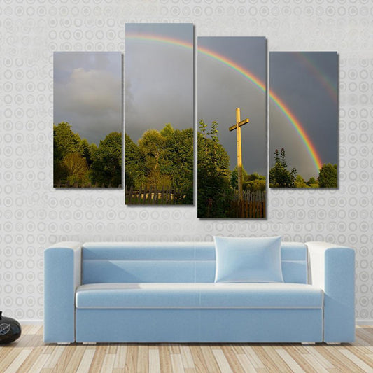 Cross & Rainbow Canvas Wall Art-4 Pop-Gallery Wrap-50" x 32"-Tiaracle