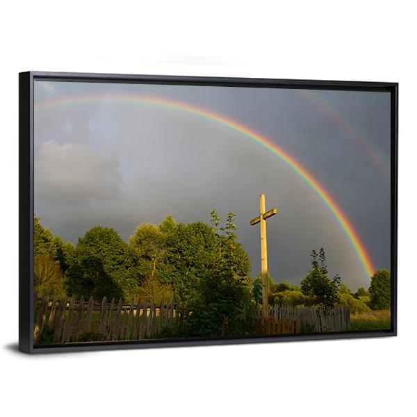 Cross & Rainbow Canvas Wall Art-3 Horizontal-Gallery Wrap-25" x 16"-Tiaracle