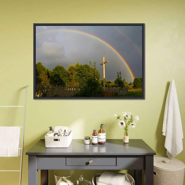 Cross & Rainbow Canvas Wall Art-3 Horizontal-Gallery Wrap-25" x 16"-Tiaracle