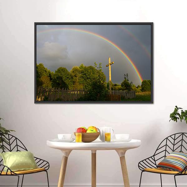 Cross & Rainbow Canvas Wall Art-1 Piece-Floating Frame-24" x 16"-Tiaracle