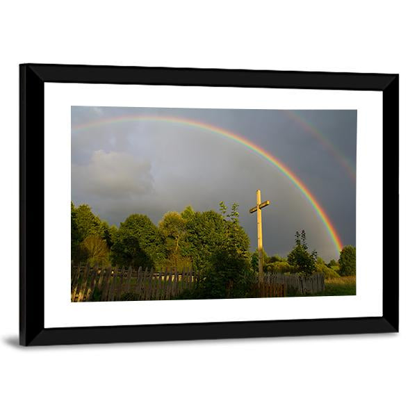 Cross & Rainbow Canvas Wall Art-3 Horizontal-Gallery Wrap-25" x 16"-Tiaracle