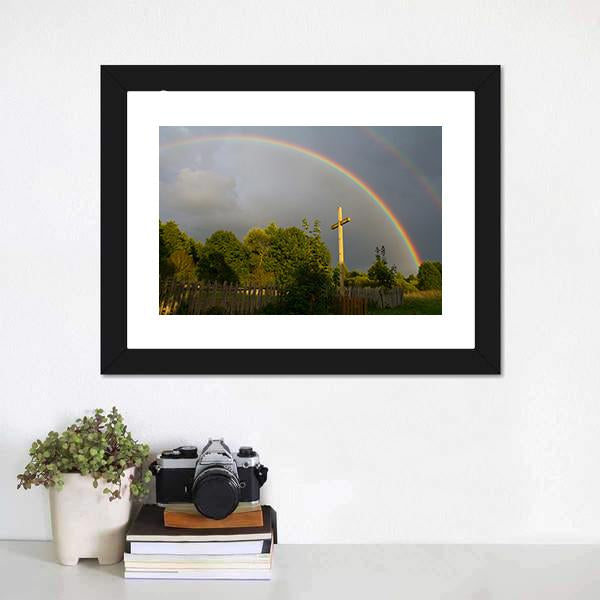 Cross & Rainbow Canvas Wall Art-3 Horizontal-Gallery Wrap-25" x 16"-Tiaracle