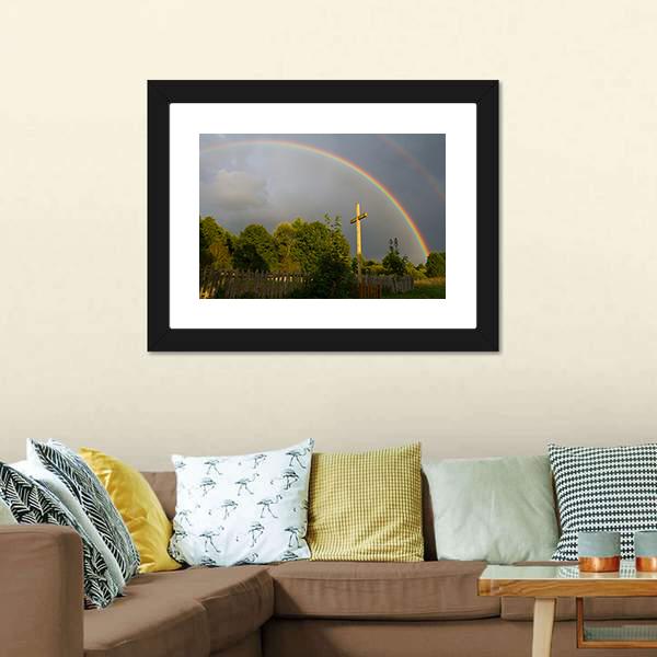 Cross & Rainbow Canvas Wall Art-1 Piece-Framed Print-20" x 16"-Tiaracle