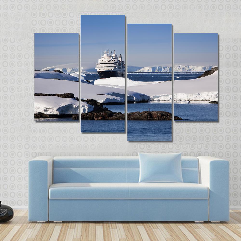 Cruise Ship In Antarctic Canvas Wall Art-4 Pop-Gallery Wrap-50" x 32"-Tiaracle