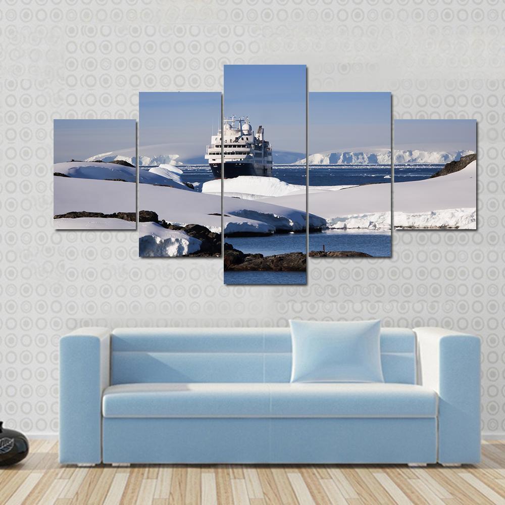 Cruise Ship In Antarctic Canvas Wall Art-5 Star-Gallery Wrap-62" x 32"-Tiaracle