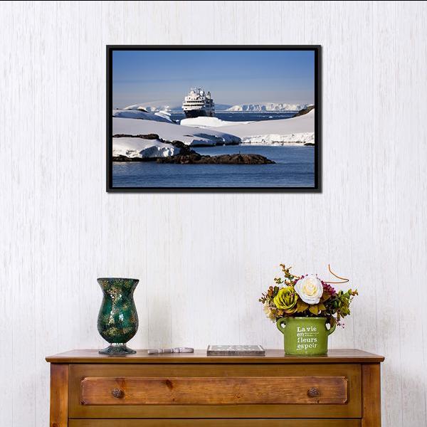 Cruise Ship In Antarctic Canvas Wall Art-1 Piece-Floating Frame-24" x 16"-Tiaracle