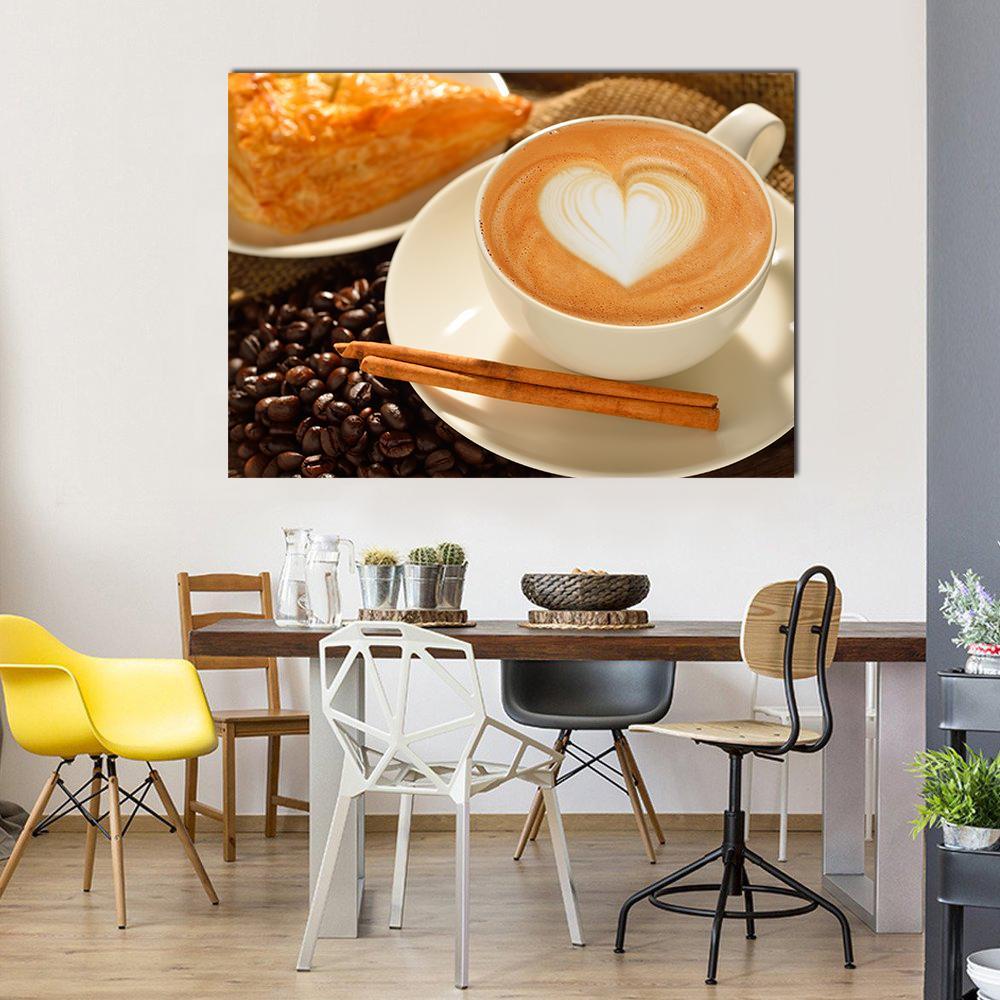 Cup Of Cafe Latte Canvas Wall Art-1 Piece-Gallery Wrap-48" x 32"-Tiaracle