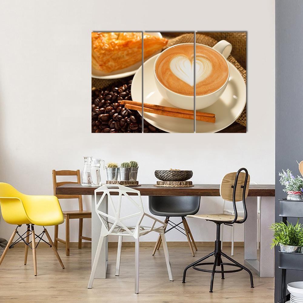 Cup Of Cafe Latte Canvas Wall Art-3 Horizontal-Gallery Wrap-37" x 24"-Tiaracle