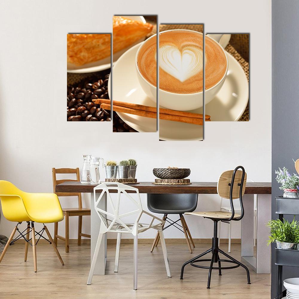 Cup Of Cafe Latte Canvas Wall Art-4 Pop-Gallery Wrap-50" x 32"-Tiaracle