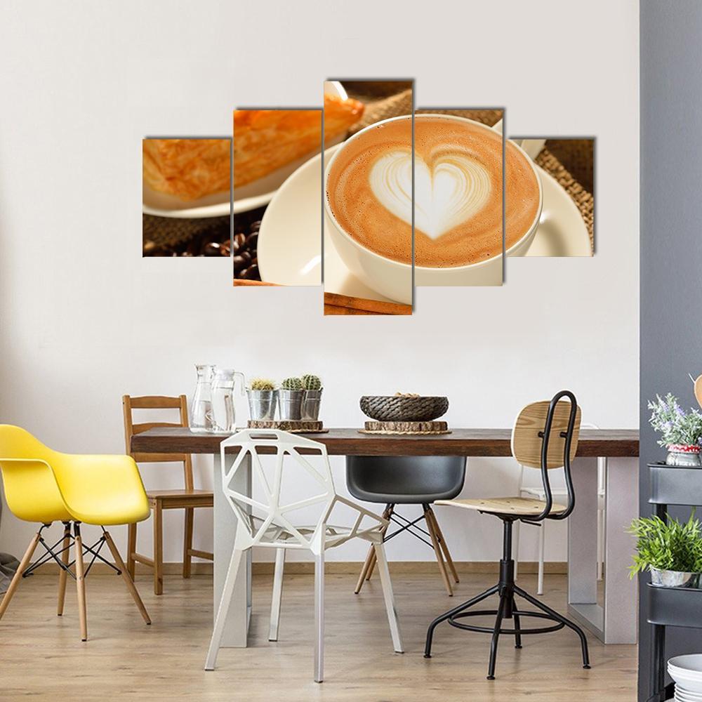 Cup Of Cafe Latte Canvas Wall Art-5 Star-Gallery Wrap-62" x 32"-Tiaracle