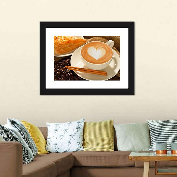 Cup Of Cafe Latte Canvas Wall Art-1 Piece-Framed Print-20" x 16"-Tiaracle