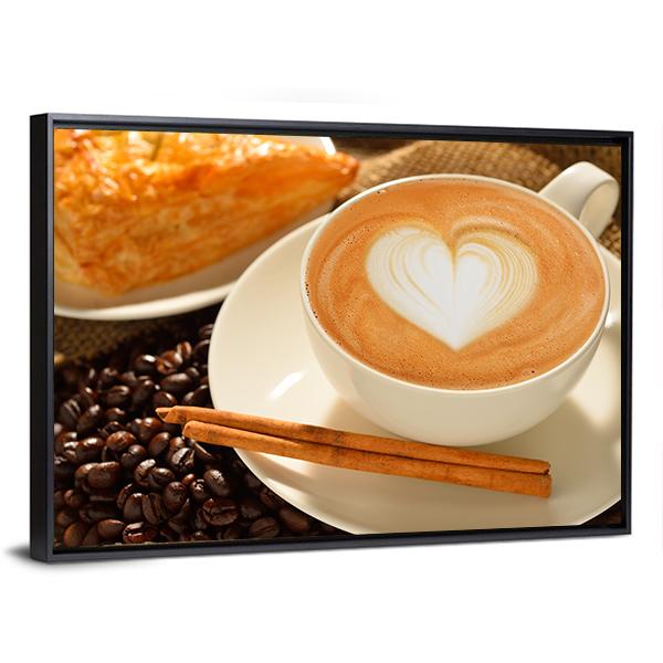 Cup Of Cafe Latte Canvas Wall Art-3 Horizontal-Gallery Wrap-25" x 16"-Tiaracle