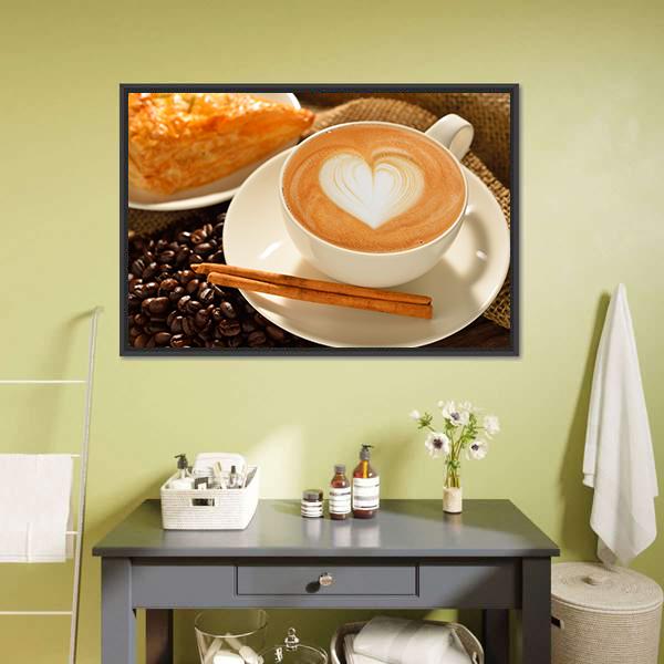 Cup Of Cafe Latte Canvas Wall Art-3 Horizontal-Gallery Wrap-25" x 16"-Tiaracle