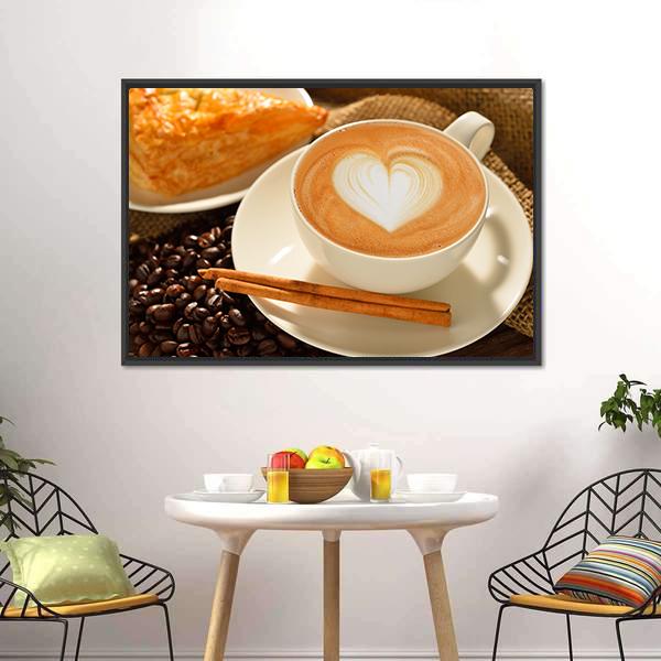 Cup Of Cafe Latte Canvas Wall Art-1 Piece-Floating Frame-24" x 16"-Tiaracle