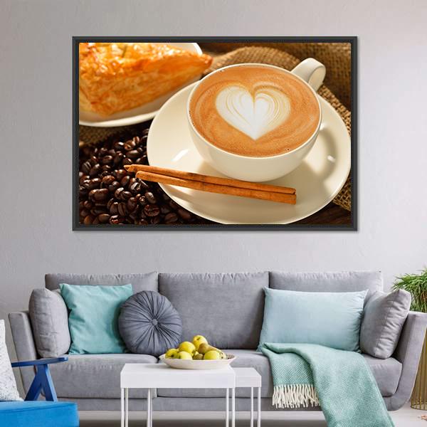 Cup Of Cafe Latte Canvas Wall Art-3 Horizontal-Gallery Wrap-25" x 16"-Tiaracle