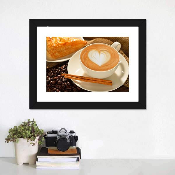 Cup Of Cafe Latte Canvas Wall Art-3 Horizontal-Gallery Wrap-25" x 16"-Tiaracle