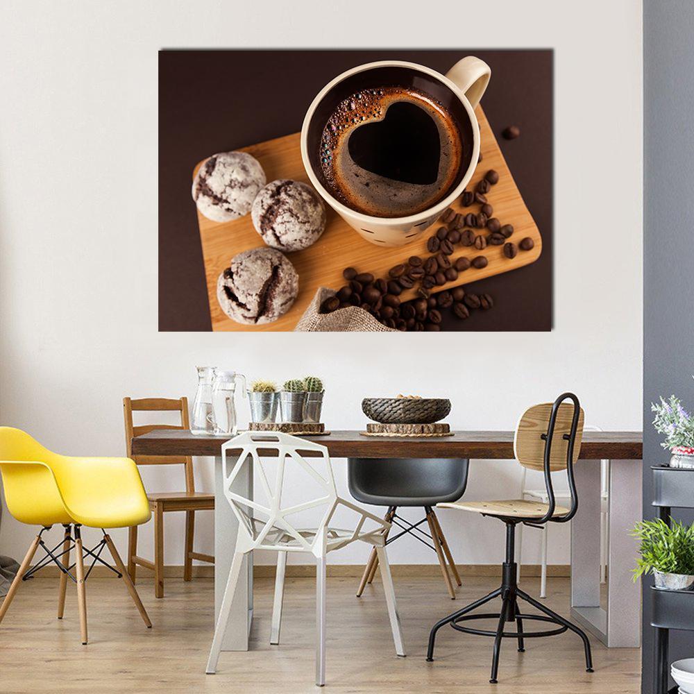 Cup Of Coffee Canvas Wall Art-1 Piece-Gallery Wrap-48" x 32"-Tiaracle