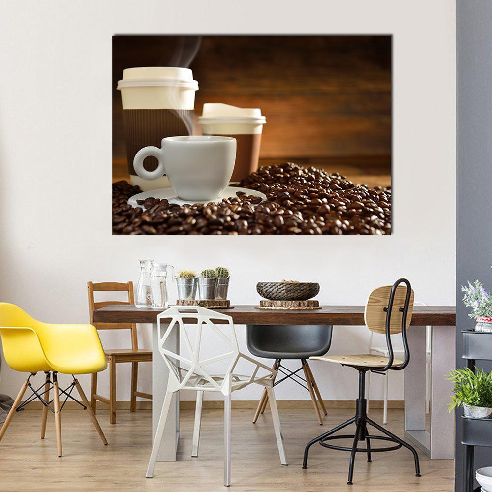 Cups Of Coffee Canvas Wall Art-1 Piece-Gallery Wrap-48" x 32"-Tiaracle