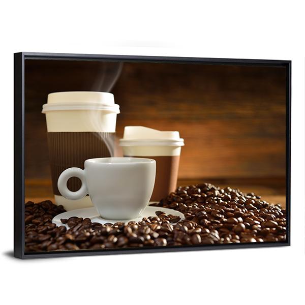 Cups Of Coffee Canvas Wall Art-3 Horizontal-Gallery Wrap-25" x 16"-Tiaracle