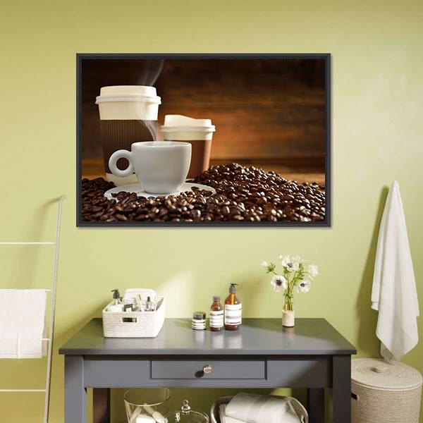 Cups Of Coffee Canvas Wall Art-3 Horizontal-Gallery Wrap-25" x 16"-Tiaracle